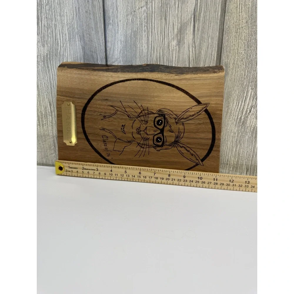 Handcrafted Harold Rabbit Class of 74 Wood Burned Live Edge Wall Plaque Art